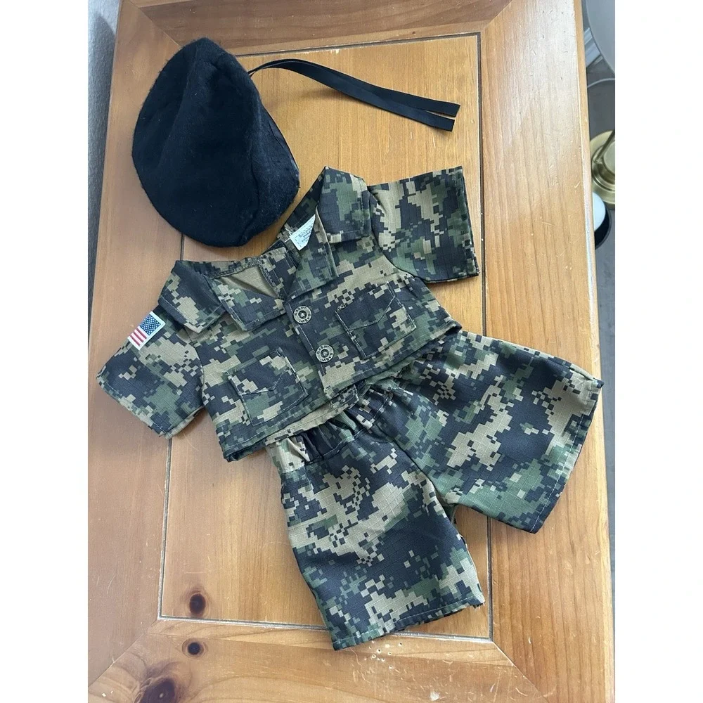 Build A Bear Camo Outfit With American Flag Patch Military‎ Beret